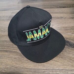 TBL Jamaica Embroidered Snapback Hat Black Cotton Adjustable Flat Brim Cap